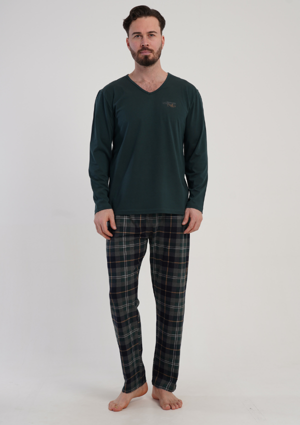 Piżama Męska Vienetta Green Check, Zielony, r. M-XL
