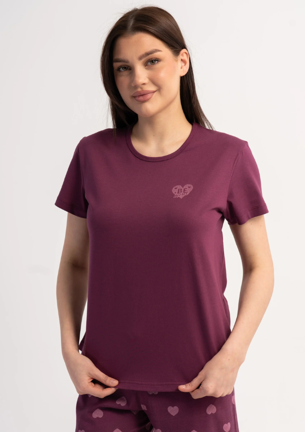 Piżama Damska Vienetta Plum Love, Bordowy, S -XL
