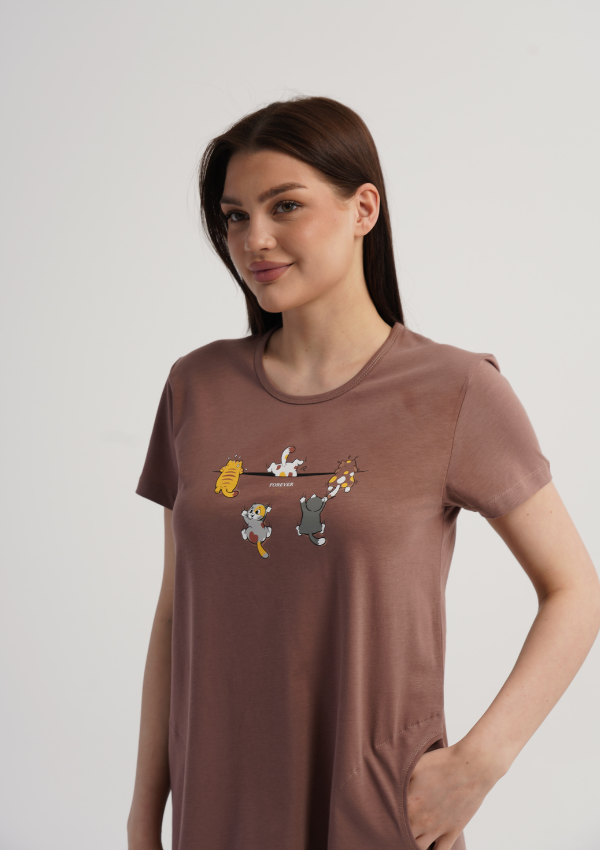 Koszula Nocna Vienetta Brown Pets, Brązowy, r. M-XXL