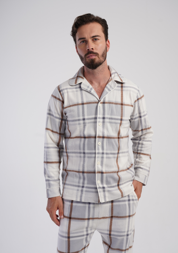 Piżama Męska Vienetta Warm Checks, Beżowy, r. M-XXL