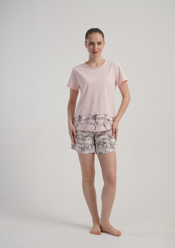 Piżama Damska Vienetta Kitty Dream, Różowy, S -XL