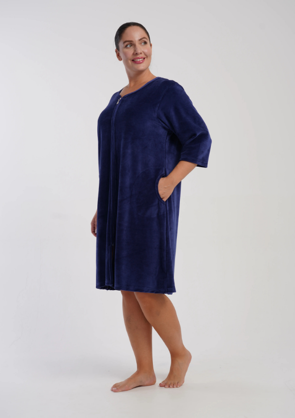 Szlafrok damski Vienetta Velvet Comfort, Granatowy, r. 1XL-4XL