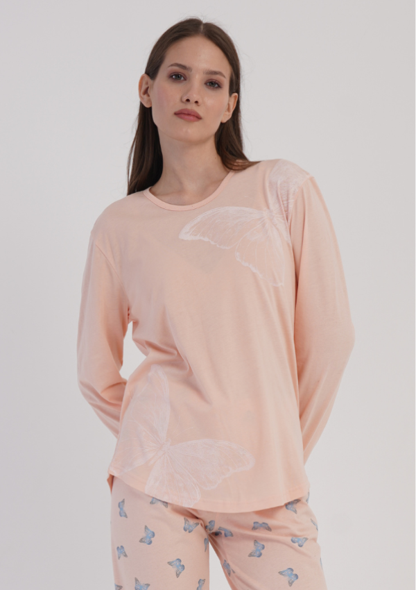 Piżama Damska Vienetta Gentle Butterfly, Brzoskwiniowy, r. M-XXL