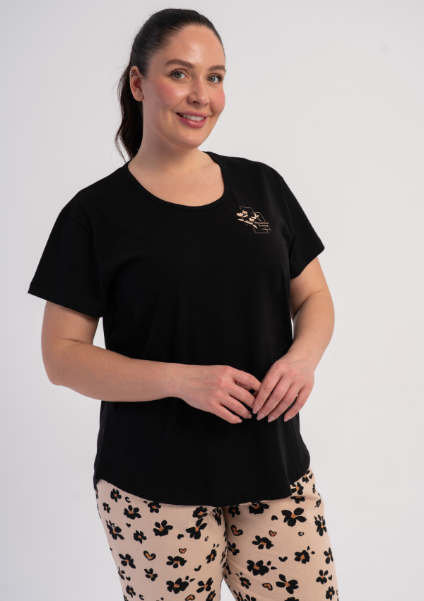 Piżama Damska Vienetta Floral Breeze, Czarny, r. 1XL-4XL