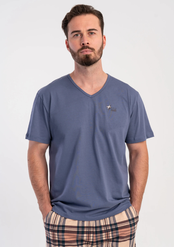 Piżama Męska Vienetta Heritage Check, Niebieski, r. 1XL-4XL