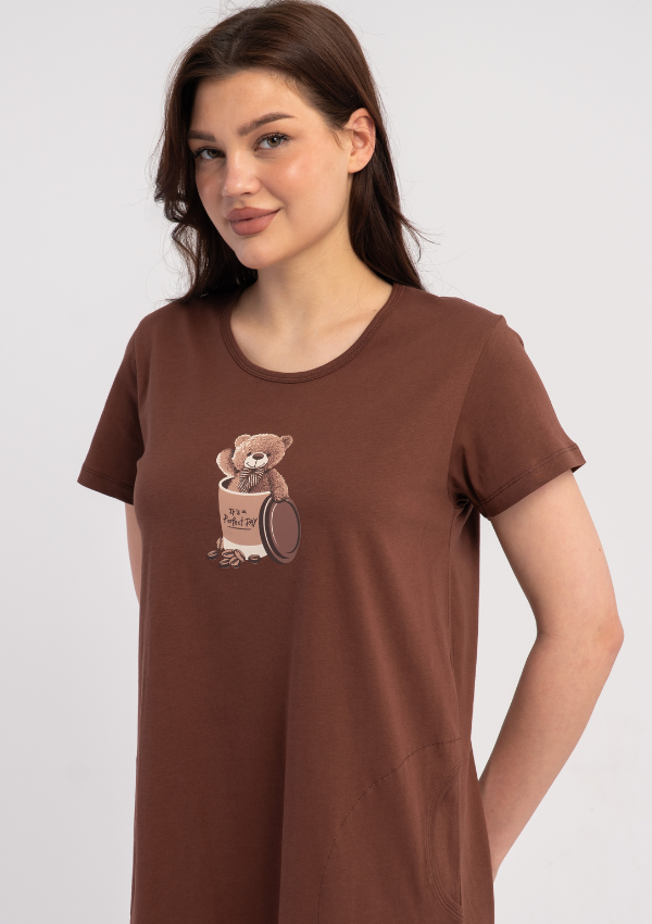 Koszula Nocna Vienetta Brown Bear, Brązowy, r. M-XXL