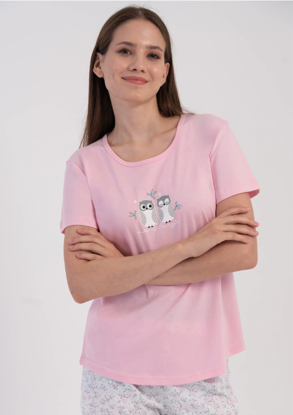 Piżama Damska Vienetta Blush Owl, Różowy, r. M-XXL