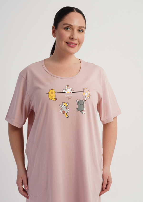 Koszula Nocna Damska Pink Friends, Różowy, r. 1XL - 4XL
