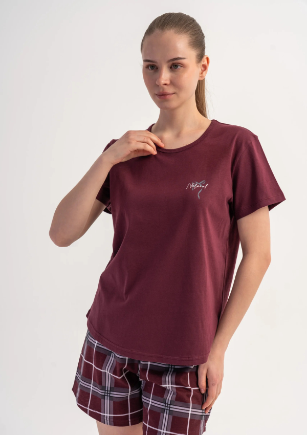 Piżama Damska Vienetta Graphite Check, Bordowy, M -XXL