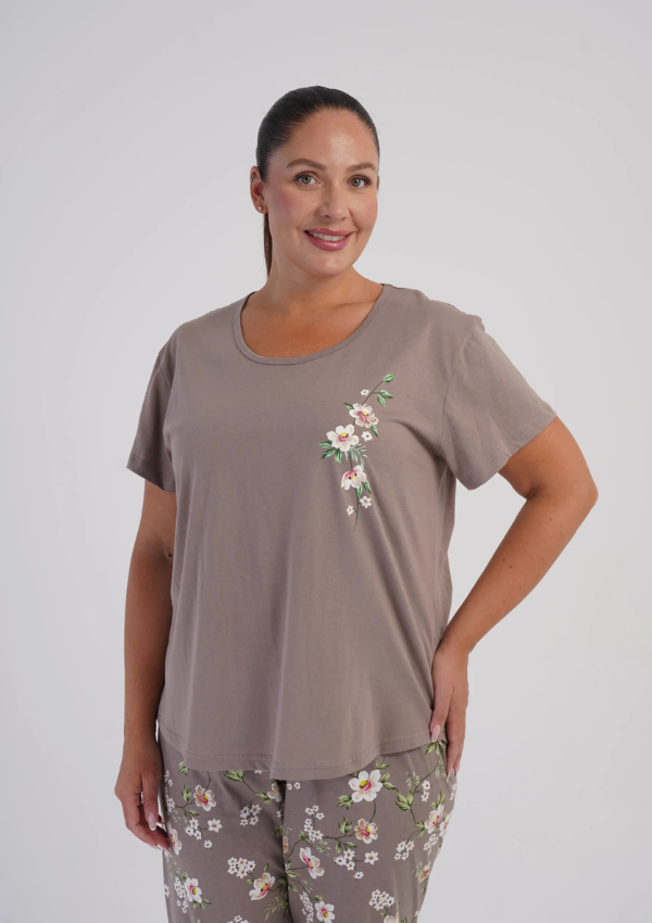 Piżama Damska Vienetta Brown Capri, Brązowy, r. 1XL-4XL