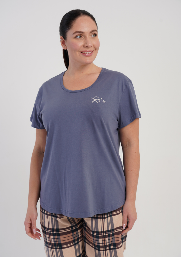 Piżama Damska Vienetta Blue Check, Niebieski, r. 1XL-4XL