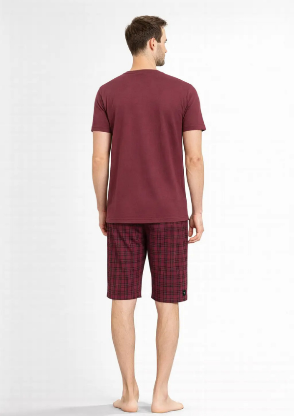 Piżama Męska Burgundy Check Set, Bordowy, r. M-XL
