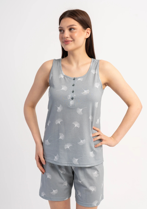 Piżama Damska Silver Leaves, Szary, S -XL