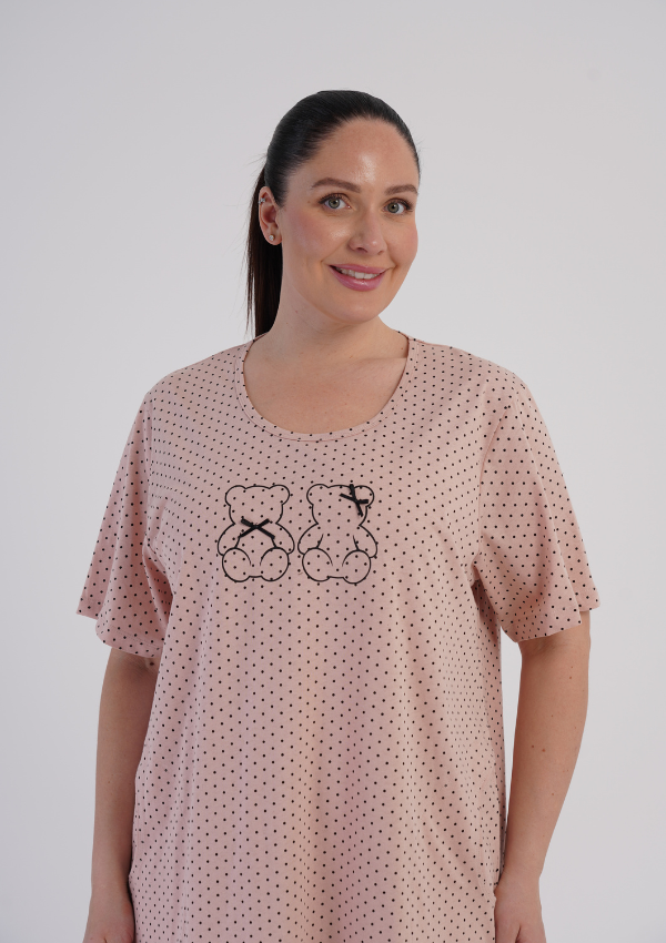 Koszula Nocna Damska Teddy Dots, Różowy, r. 1XL - 4XL