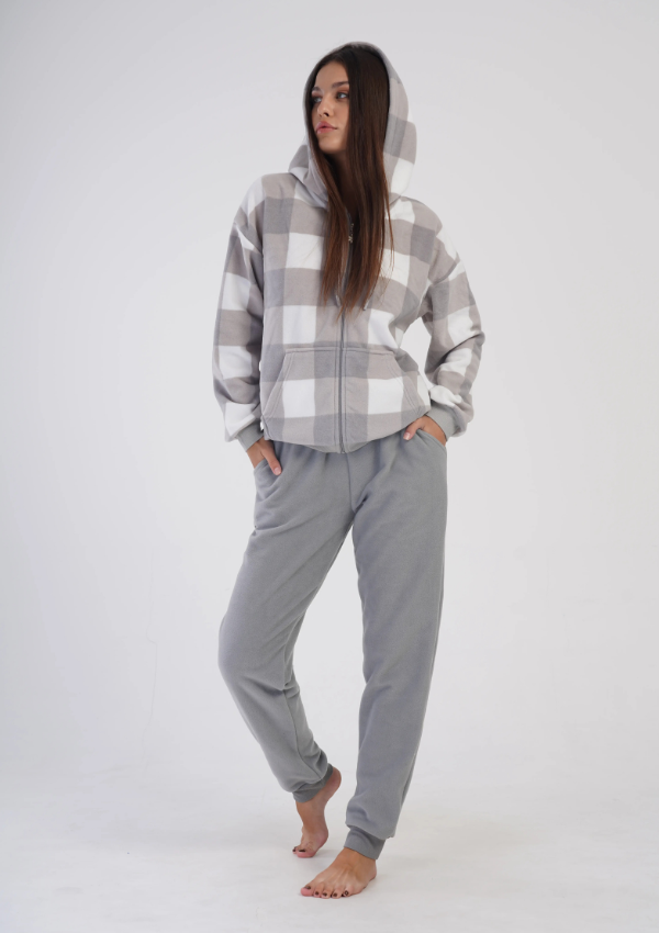 Piżama Damska Polarowa Classic Warm, Szary, r. S-XL