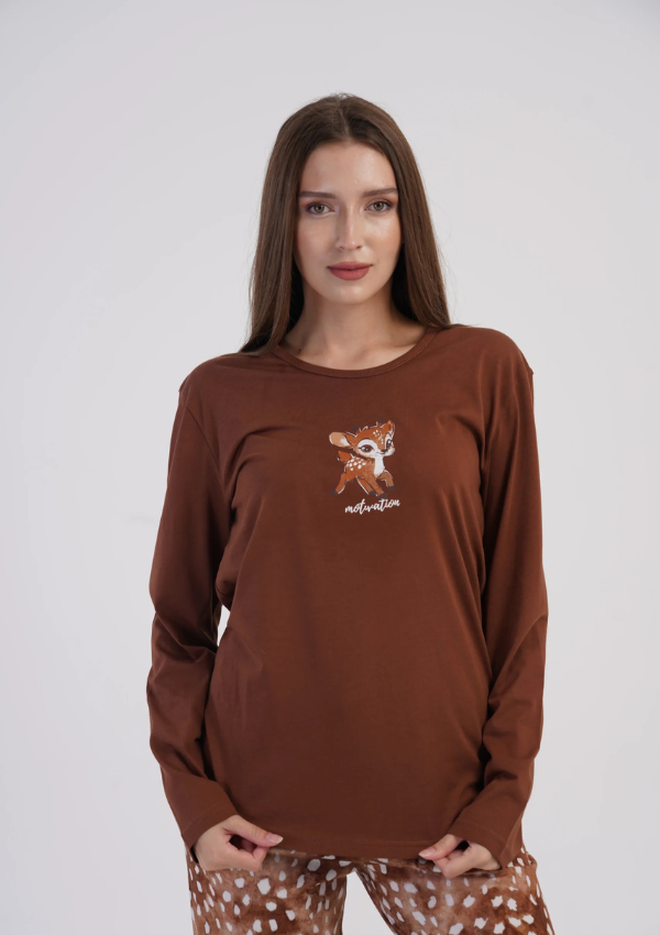 Piżama Damska Vienetta, Caramel Deer, Brązowy, r. M-XXL