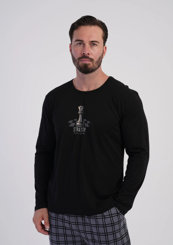 Piżama Męska Vienetta Chess Check, Czarny, r. M-XL