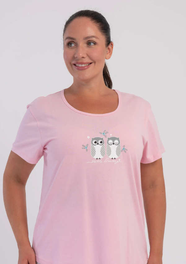 Piżama Damska Vienetta Owl Garden, Różowy, r. 1XL-4XL