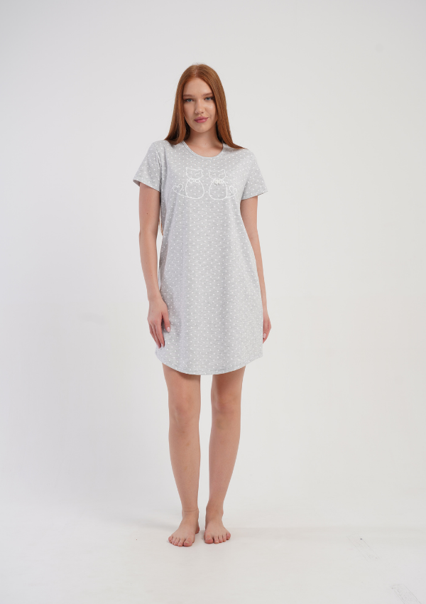 Koszula Nocna Vienetta Dotty Cats, Szary, r. M-XXL