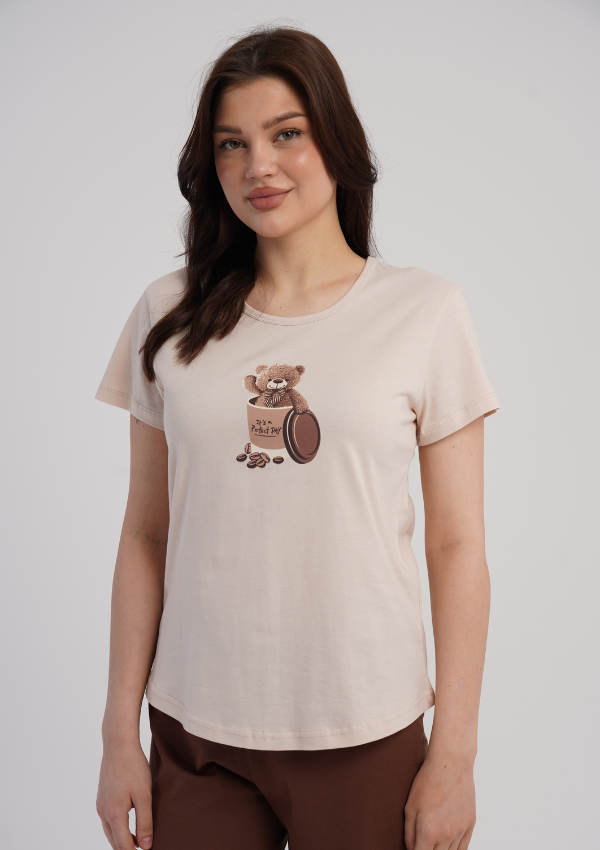 Piżama Damska Vienetta Coffee Bear, Beżowy, S -XL