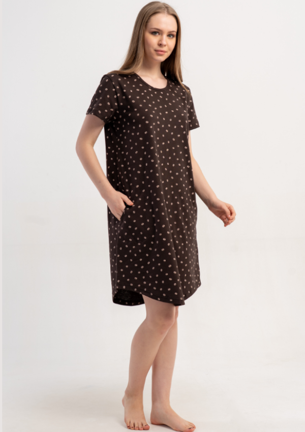 Koszula Nocna Vienetta Coffee Dots, Brązowy, r. M-XXL
