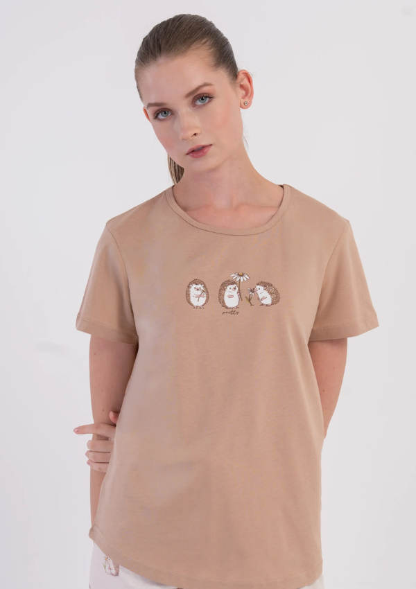Piżama Damska Vienetta Beige Hedgehog, Beżowy, r. S-XL