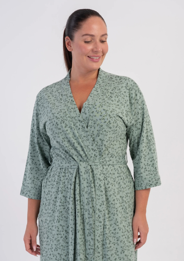 Szlafrok damski Vienetta Sage Bloom, Zielony, r. 1XL - 4XL