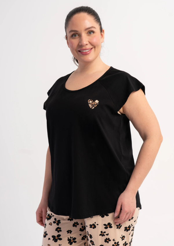 Piżama Damska Vienetta Floral Breeze, Czarny, r. 1XL-4XL