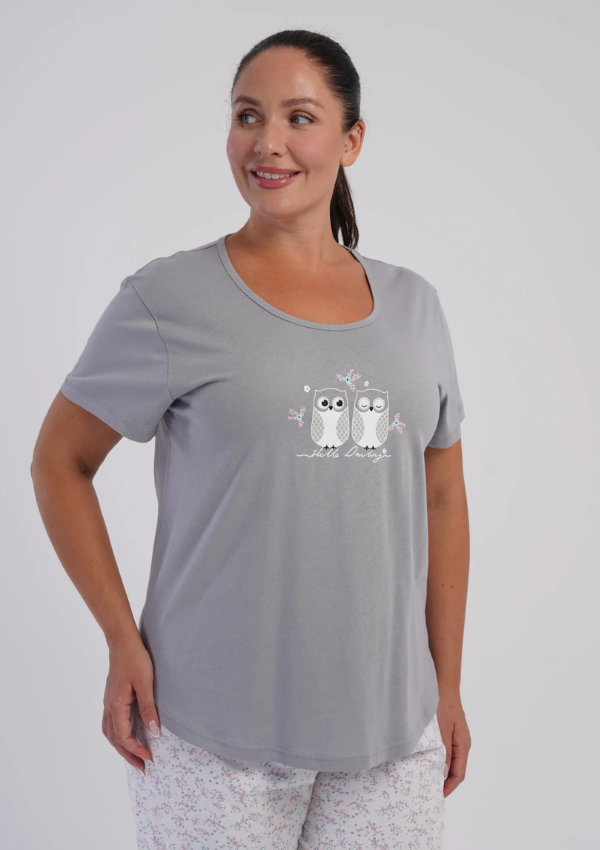 Piżama Damska Vienetta Owl Garden, Szary, r. 1XL-4XL