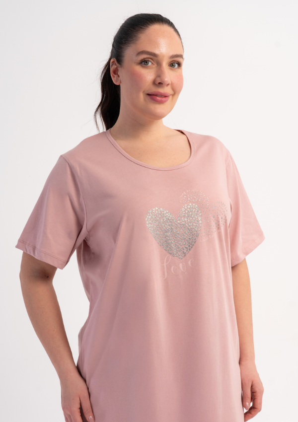 Koszula Nocna Damska Love Heart, Różowy, r. 1XL - 4XL