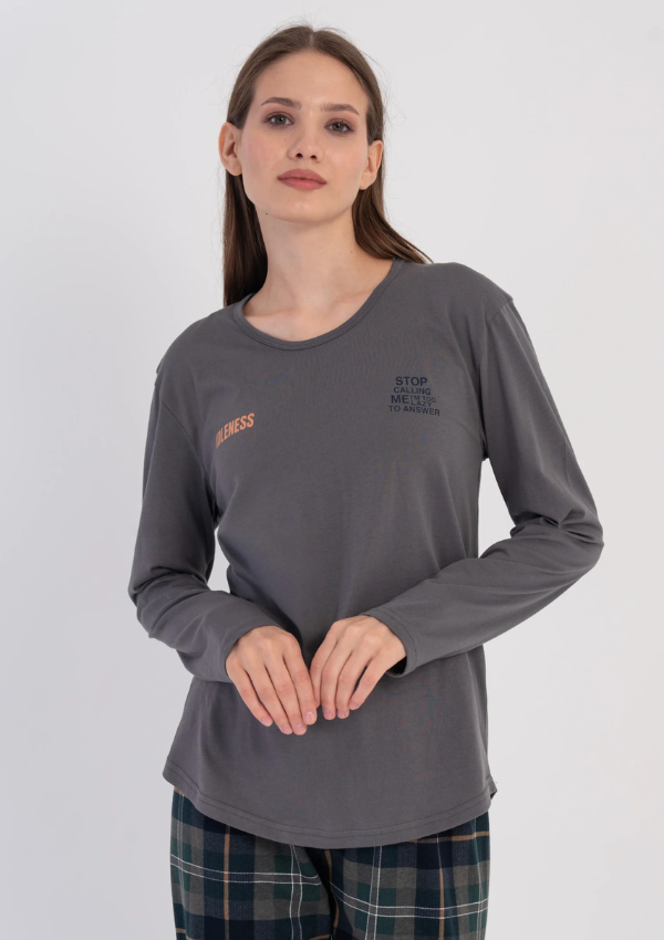 Piżama Damska Vienetta Gray Check, Szary, r. S-XL