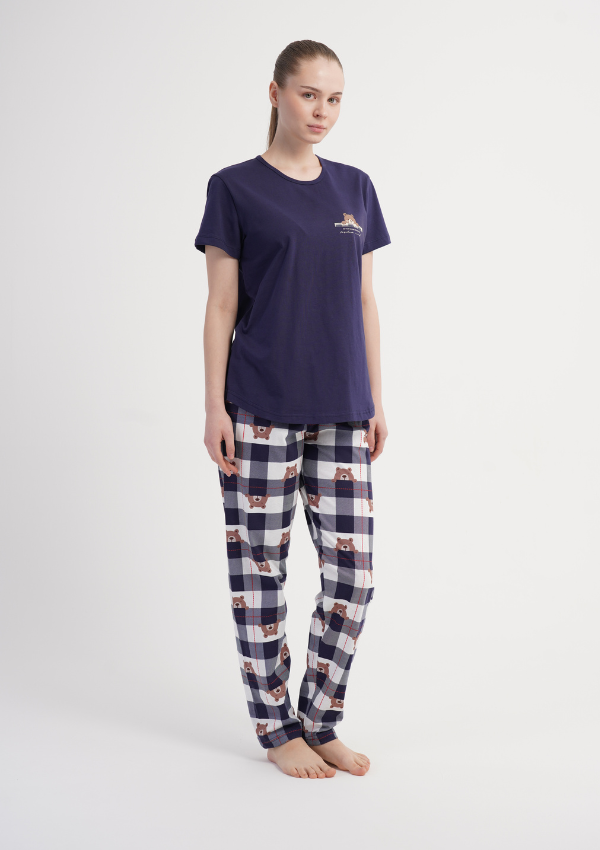 Piżama Damska Vienetta Soft Bear, Granatowy, r. S-XL
