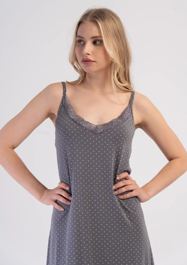 Koszula Nocna Vienetta Dark Dots, Szary, r. S-XL