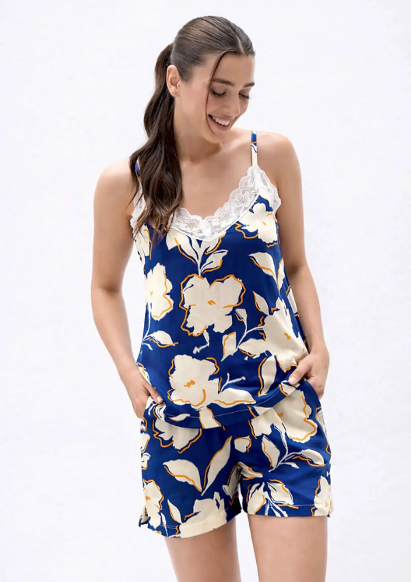 Piżama damska Navy Floral Short Set, Granatowy, r. M - XXL