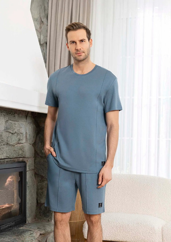 Piżama Męska Steel Blue Set, Niebieski, r. M-XL