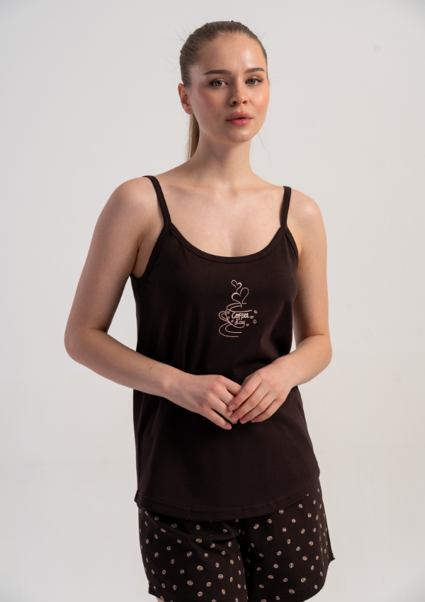 Piżama Damska Coffee Charm, Brązowy, S -XL