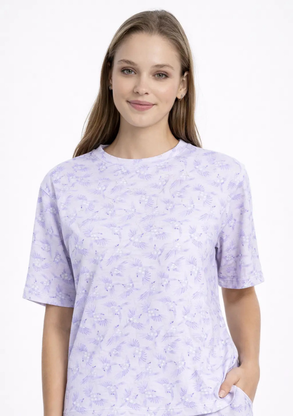 Piżama Damska Lilac Leaf Set, Liliowy, M-XL