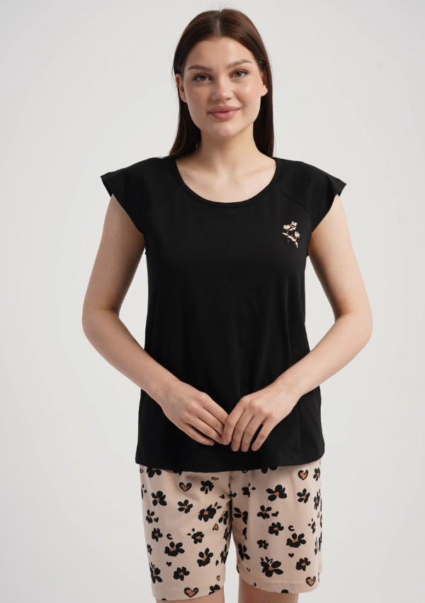 Piżama Damska Vienetta Floral Summer, Czarny, M -XXL