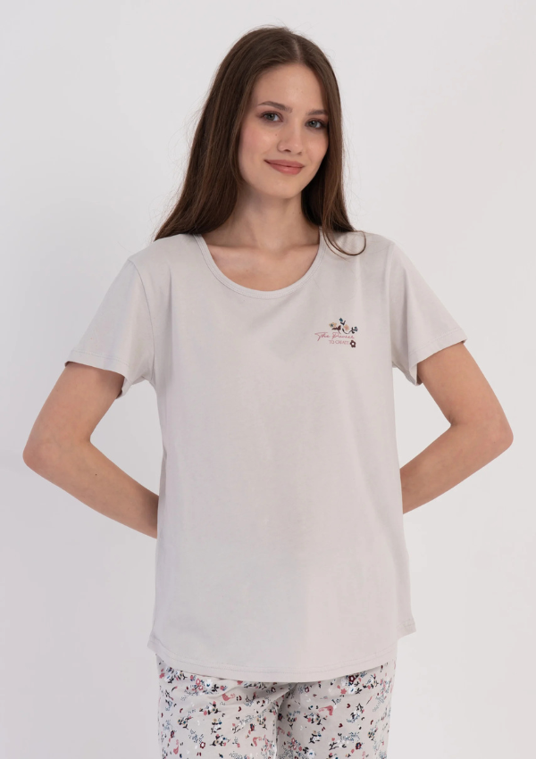 Piżama Damska Vienetta Gray Pattern, Szary, r. M-XXL
