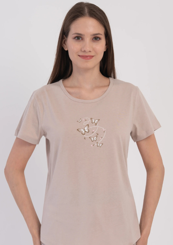 Piżama Damska Vienetta Sand Butterfly, Beżowy, S-XL