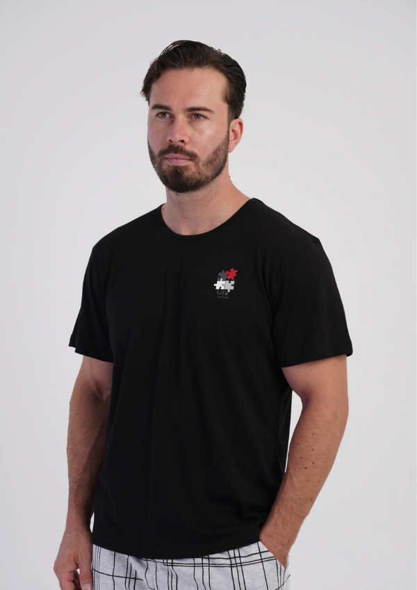 Piżama Męska Vienetta Black Puzzle, Czarny, r. M-XXL