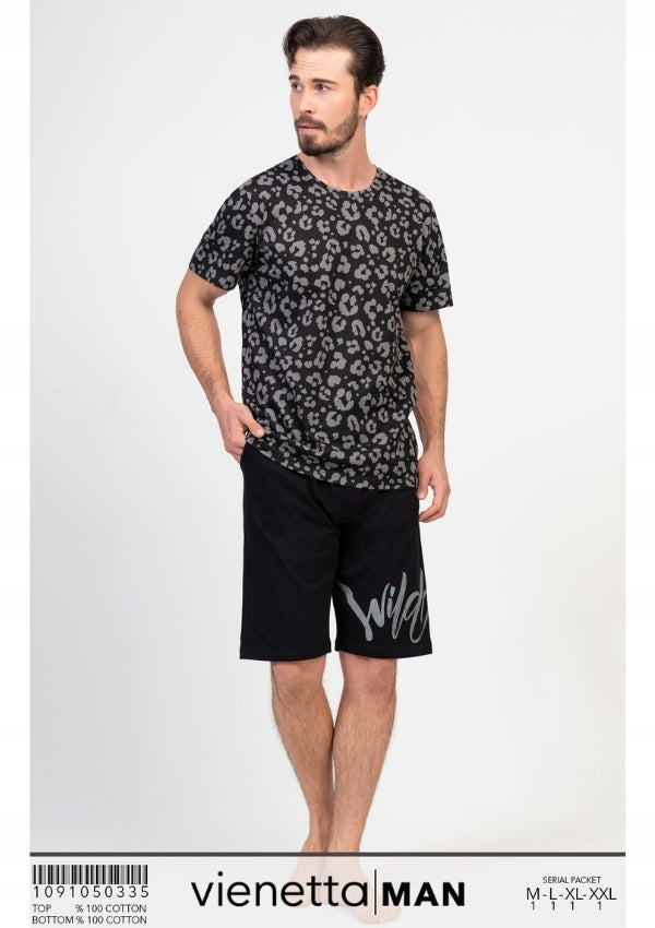 Piżama Męska Vienetta, Wild, Czarna, r. M-XL