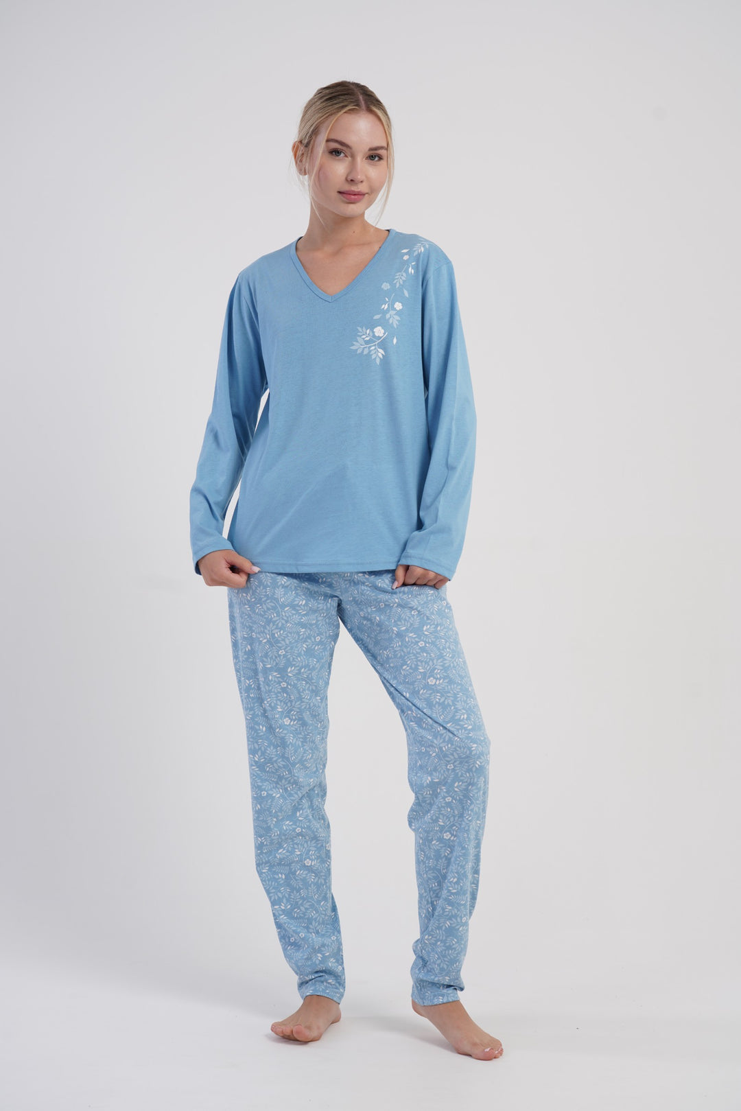 Piżama Damska Vienetta Blue Garden, Niebieski, r. 1XL-4XL