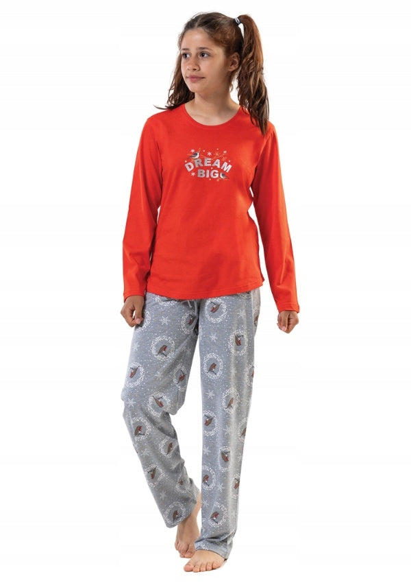 Piżama Dziewczęca Vienetta Christmas Dream Girl, czerwono-szara, r. 134-164