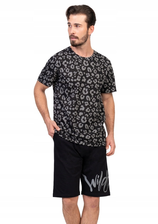 Piżama Męska Vienetta, Wild, Czarna, r. M-XL