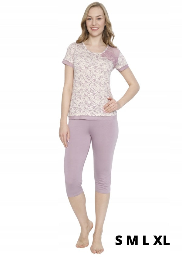 Piżama Damska Vienetta, Flower Whisper, Beżowy, r. S-XL