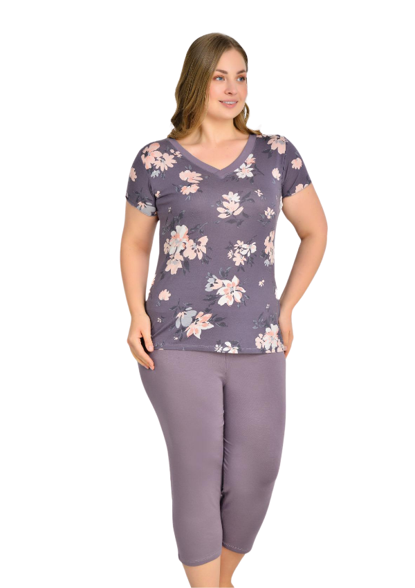 Piżama damska Floral Comfort, Fioletowy, r. 2XL-5XL image 0