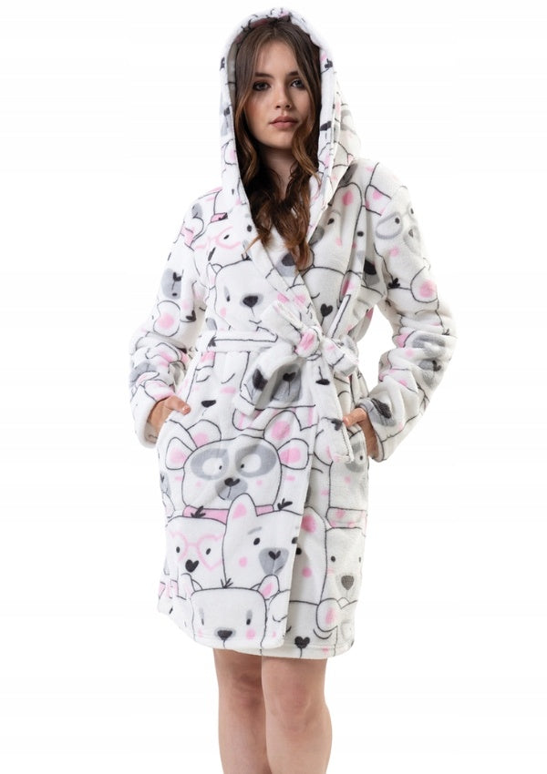 Szlafrok damski Vienetta,  Lamas Pijamas, Biały, r. S-L