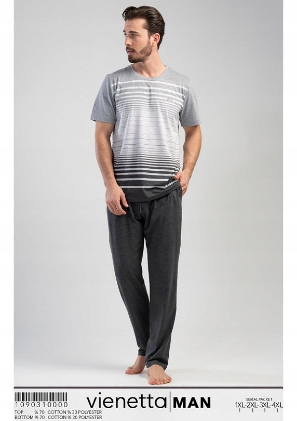 Piżama Męska Vienetta, Grey Stripes, Szara, r. 1XL-4XL