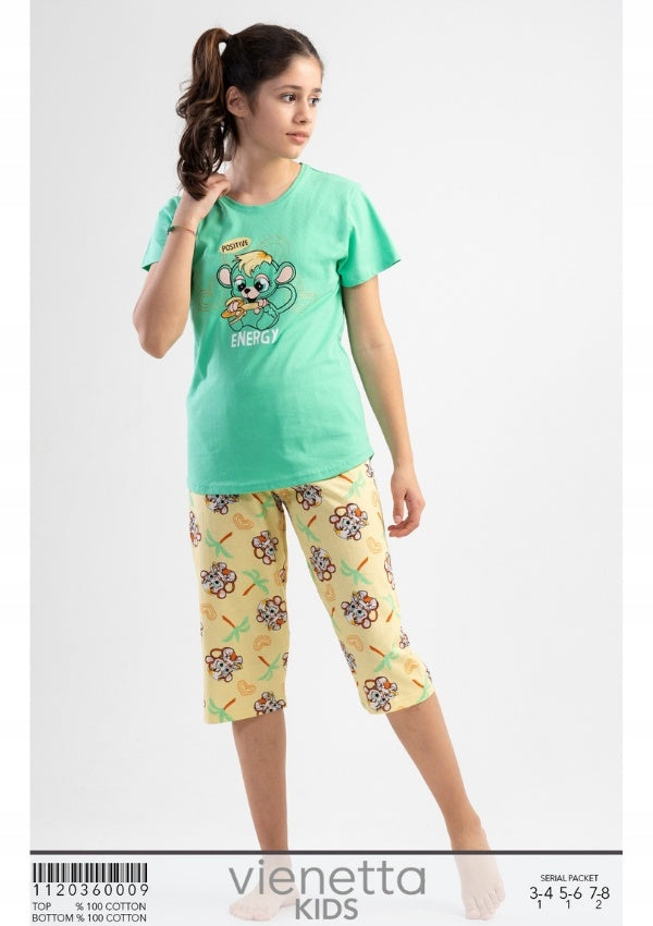 Piżama Dziewczęca Vienetta, Positive Energy, Zielona, r. 110-122